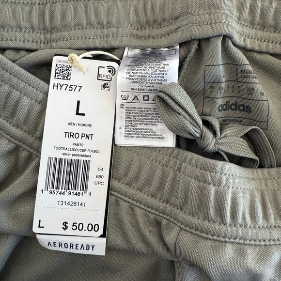 NWT Adidas Mens Tiro Track Pant Silver/Pebble Black size L - Picture 4 of 5